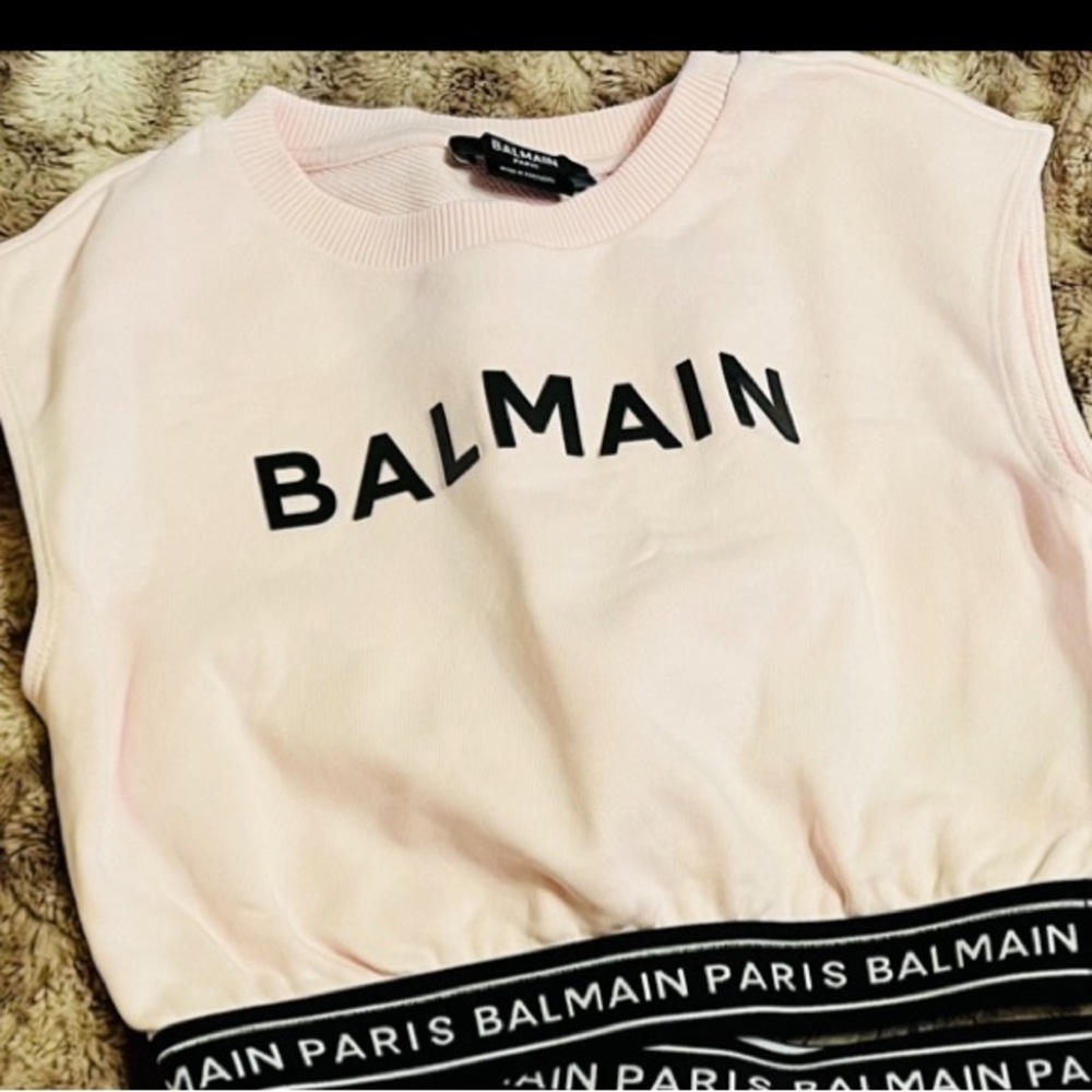 BALMAIN-Organic cotton sweatshirt TOP w/ logo